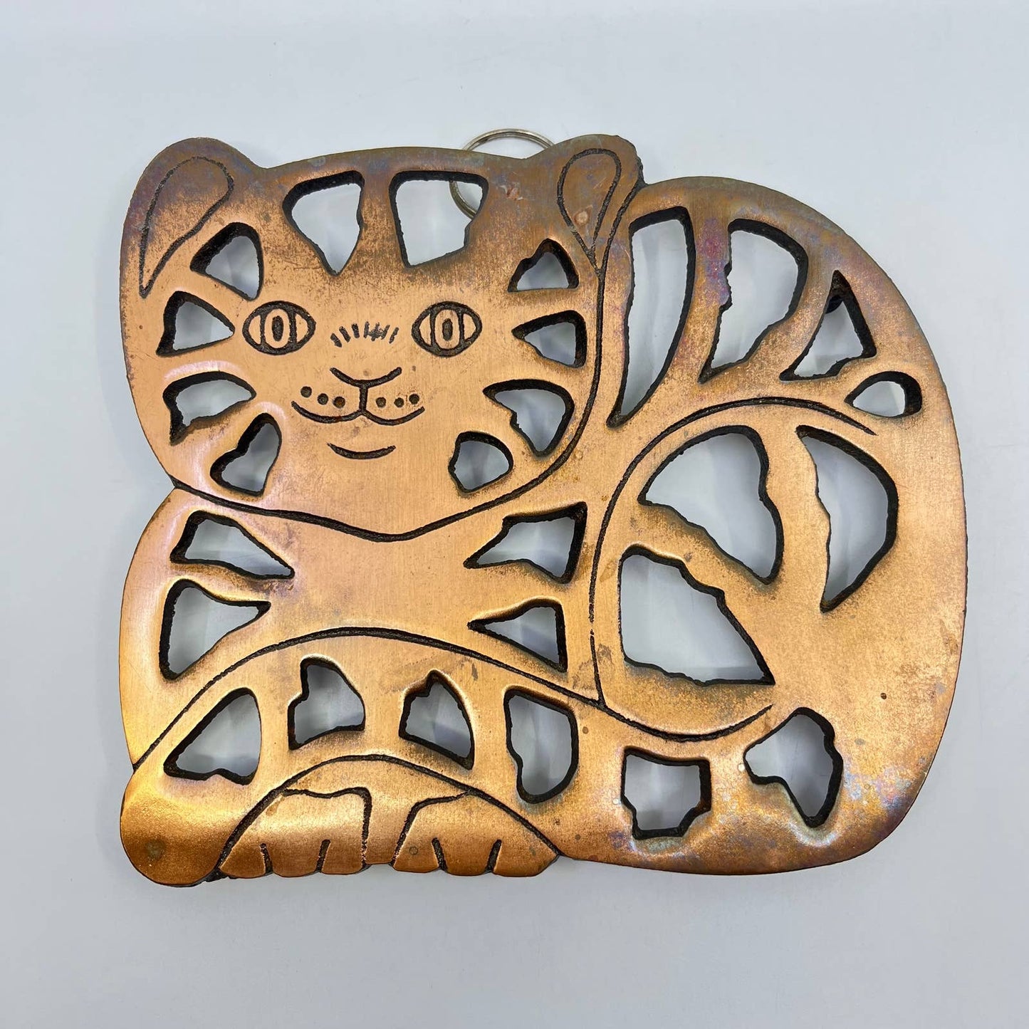 Vintage Metal Copper Cat Trivet Wall Art ODI 7 x 6” TC6