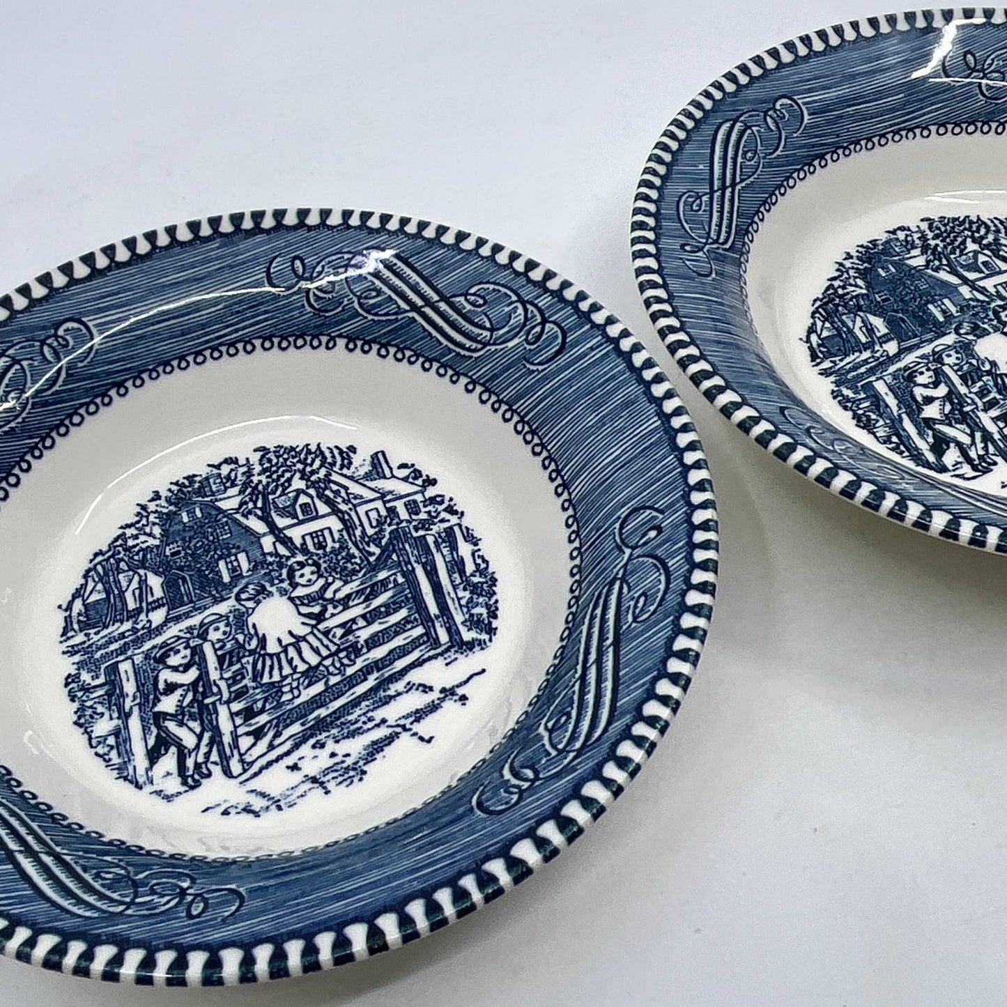 Currier Ives Royal China Blue Dessert Bowl Old Farm Gate 5 5/8" Set of 2 TI3