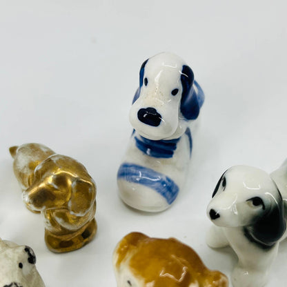 Vintage Lot of 6 Mini Dog Figurines Porcelain Ceramic Resin 1” SA5