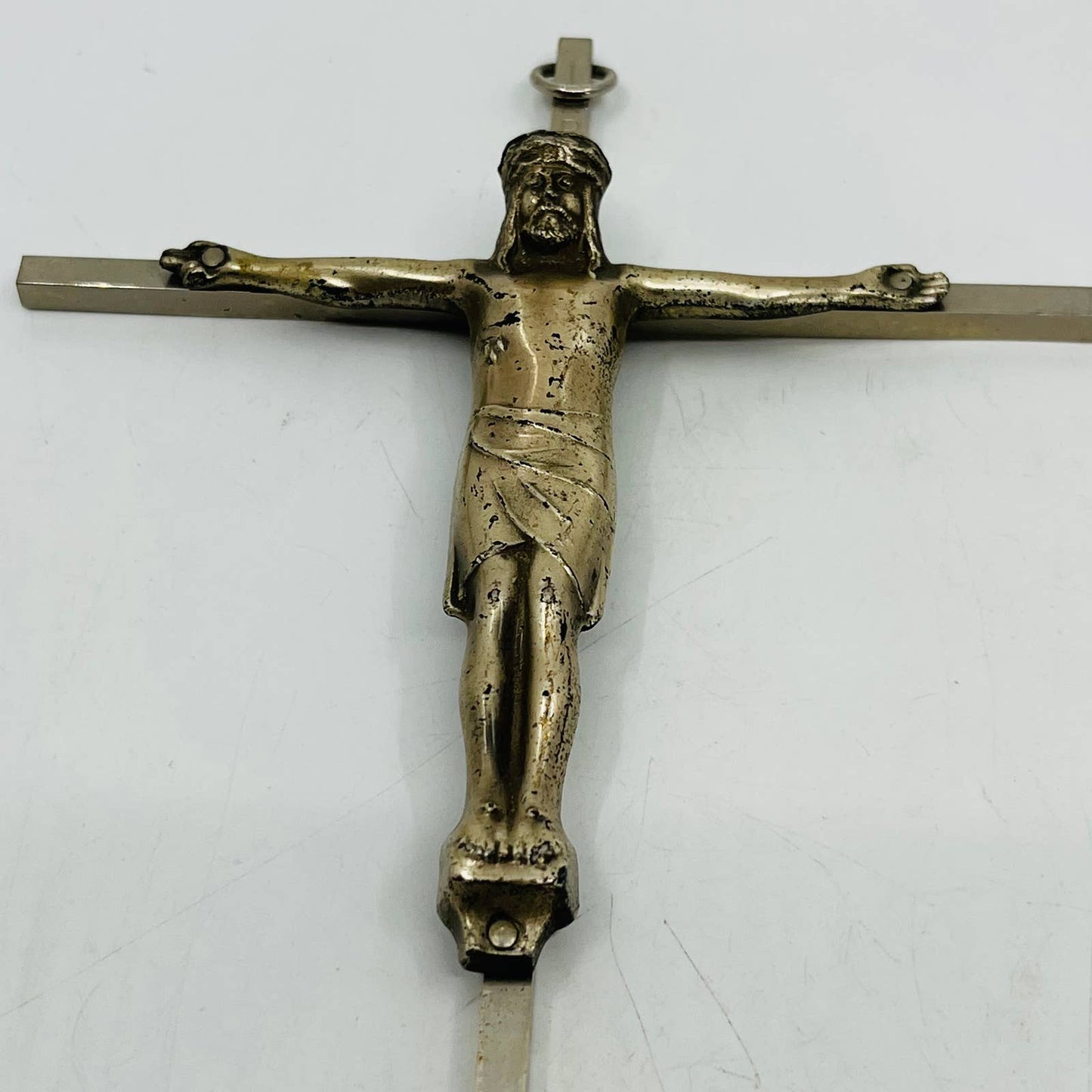 Vintage Jesus On Cross Crucifix Wall Hanging Religious 10" INRI Metal TC3
