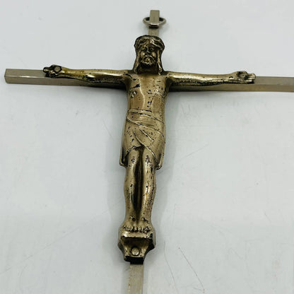Vintage Jesus On Cross Crucifix Wall Hanging Religious 10" INRI Metal TC3