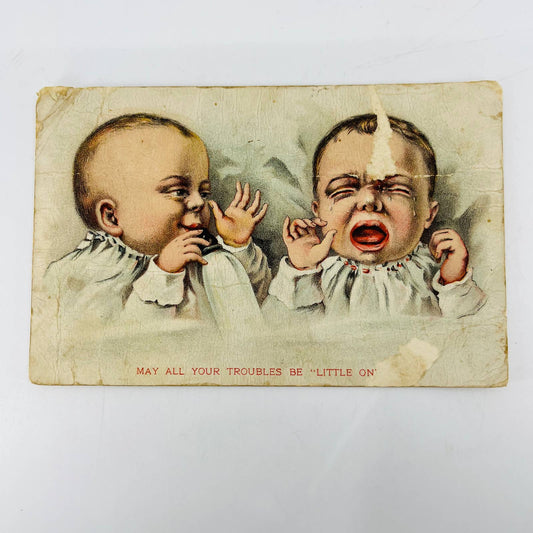 1908 2 Infant Babies in Bed Crying Drinking Bottle PA1