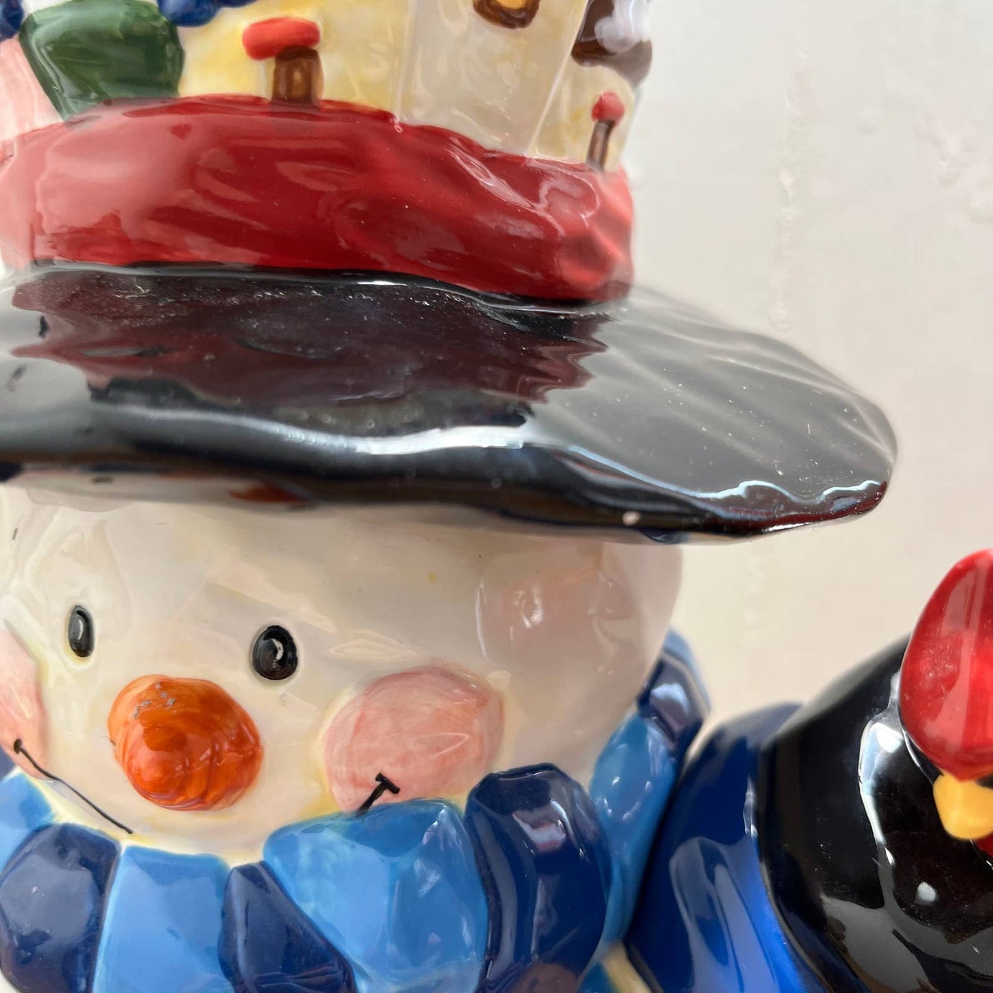 Vintage Snowman With Cardinal Frosty Christmas Holiday 12” Cookie Jar TA7