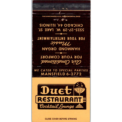 Duet Restaurant Cocktail Lounge Chicago Advertising Matchbook Cover MM10-3