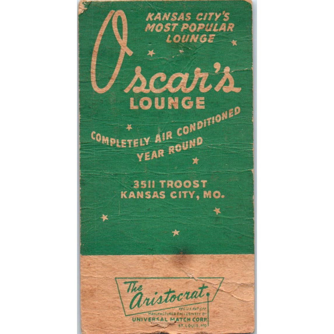 Oscar's Lounge Kansas City MO Advertising Matchbook Cover SA9-M5