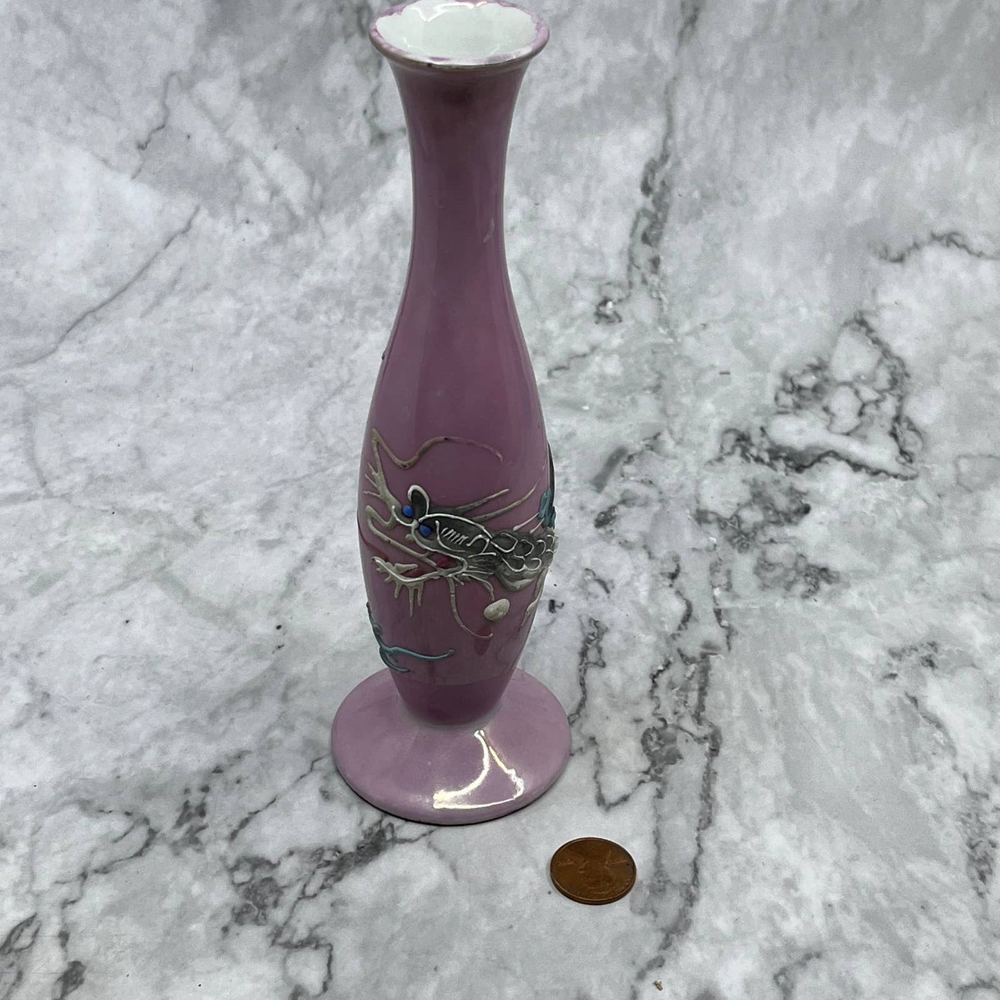 Vintage Dragonware Moriage Pink Lusterware Bud Vase Dragon 7” TJ8
