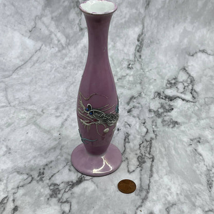 Vintage Dragonware Moriage Pink Lusterware Bud Vase Dragon 7” TJ8