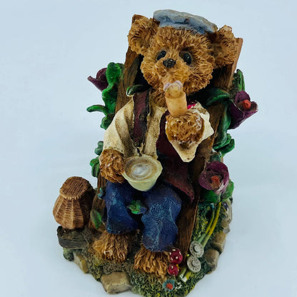 Vintage K's Collection Retired Resin Bear Figure Fisherman Smoking Pipe 5” FA4