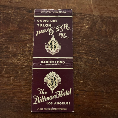 The US Grant Hotel San Diego CA Advertising Matchbook Cover MM11-5
