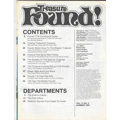 Treasure Found! Magazine 1985 Summer Metal Detecting Gold Diamonds M2