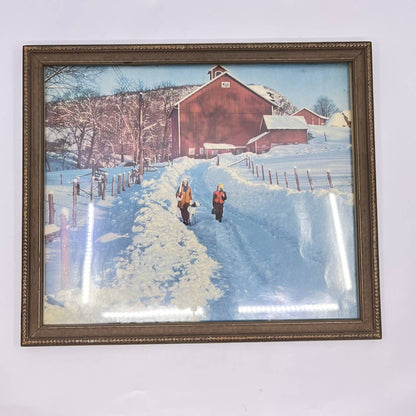 1960s Framed Photograph Print Wisconsin Farmhouse Scene 11x13” TE5