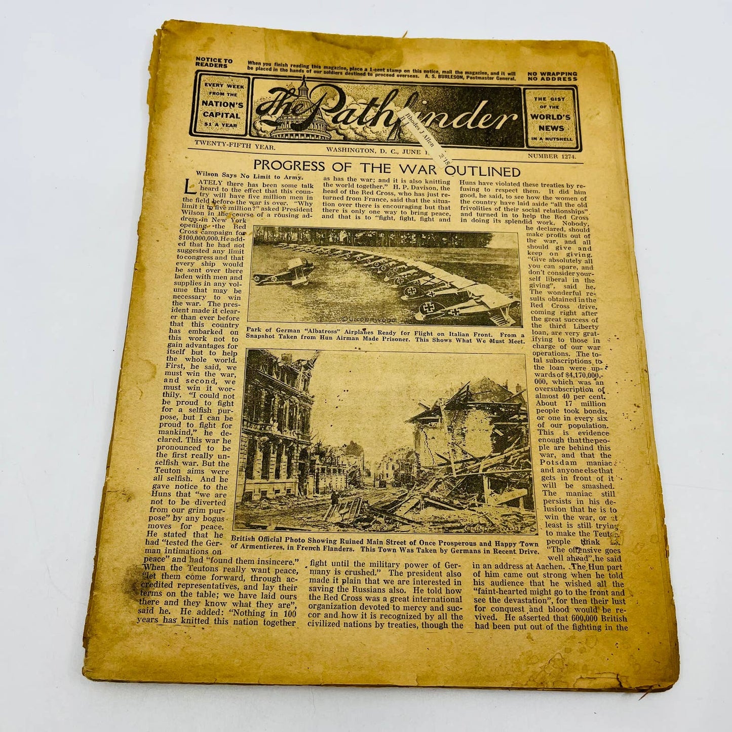 1918 WWI The Pathfinder Newspaper War Progress Lot of 4 Washington DC TD6