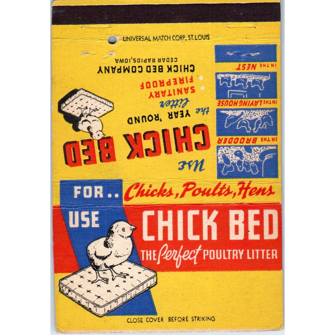 Chick Bed Company Cedar Rapids Iowa Advertising Matchbook Cover SA1-M5