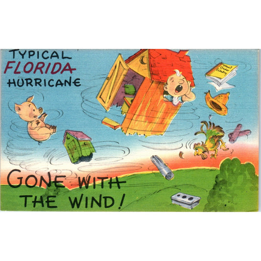 Typical Florida Hurricane Humor Cartoon 1952 Original Postcard P1-15