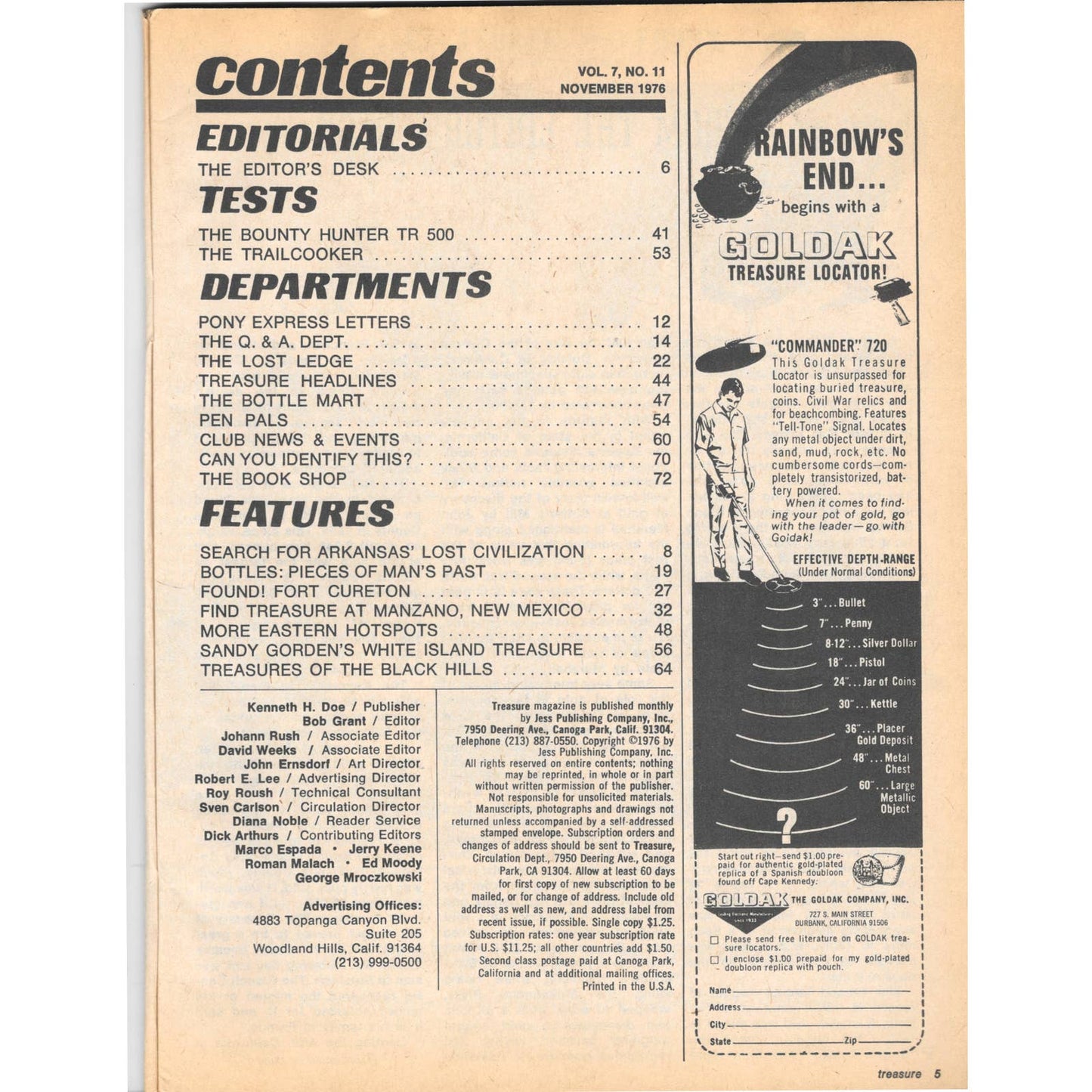Treasure Magazine - Treasure Hunting Gold Mining Metal Detecting Nov 1976 M5