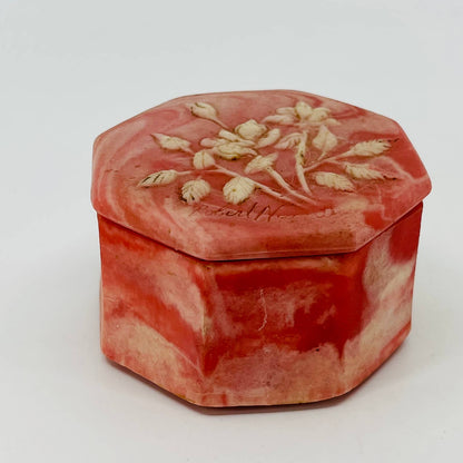 R. Nemith Incolay Octagonal Pink Rose Soapstone Rose Relief Trinket Box 2.5” TB7