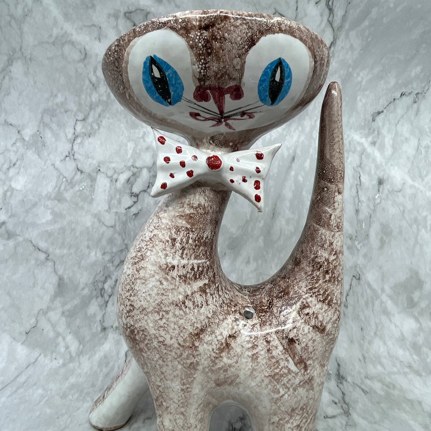1950s Italian Ceramic Cat Vase Hand Painted Pottery Atomic Space Age Era 12x7”