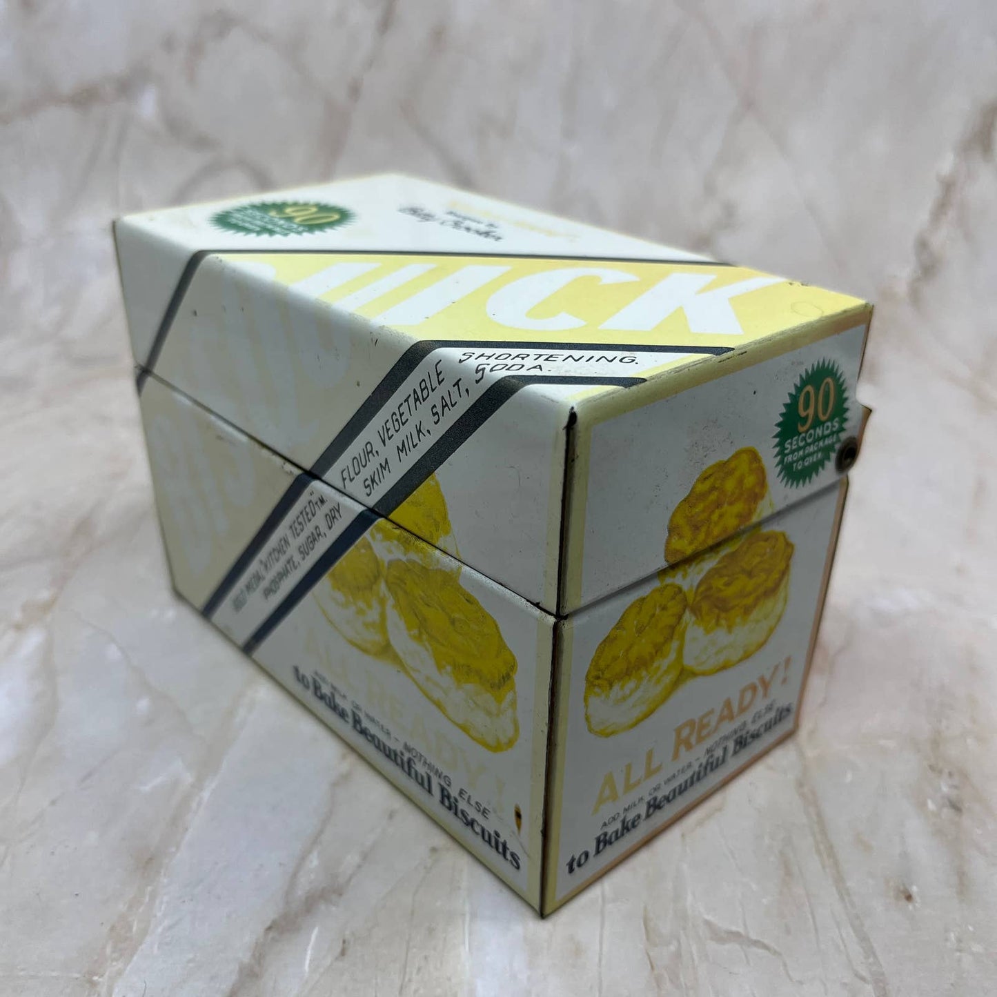 Vintage BISQUICK Tin Metal Recipe Box Holder Advertisement w/ Blank Cards TJ1