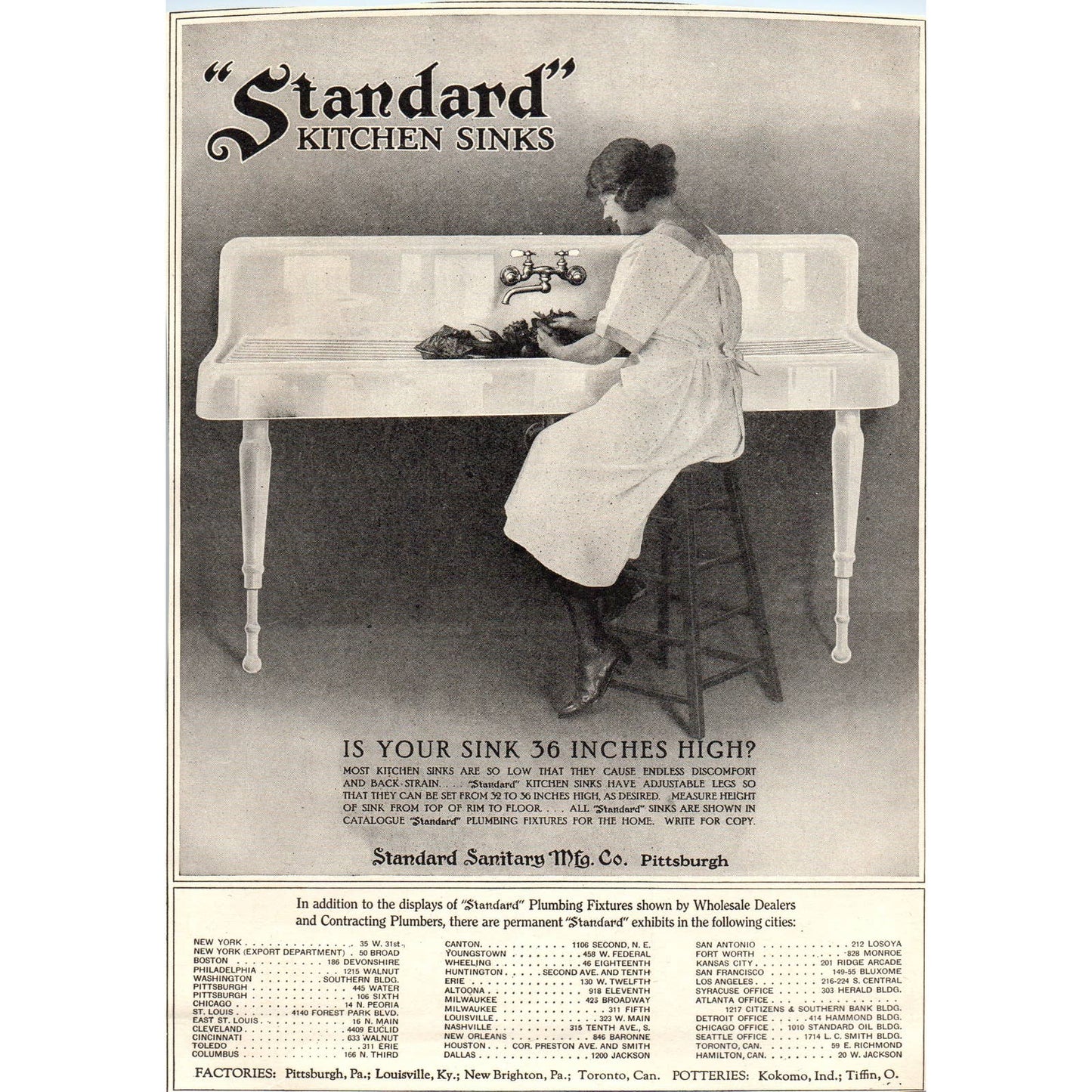 c1920 Harper's Magazine Ad - Standard Sanitary Mfg Kitchen Sinks Pittsburgh TF6-1