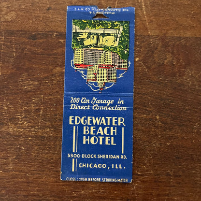 Edgewater Beach Hotel Chicago IL Advertising Matchbook Cover SB3-M5