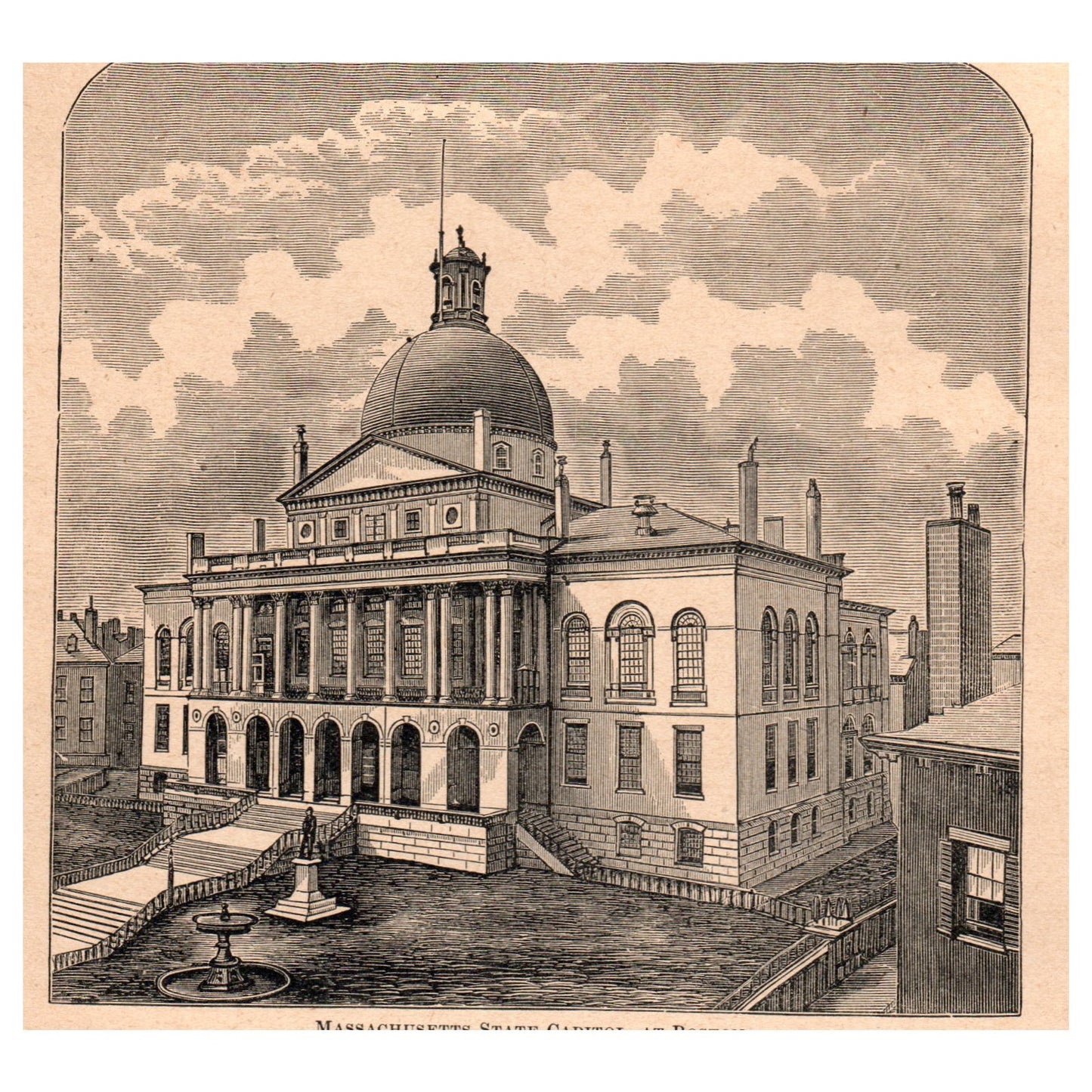 Massachusetts State Capitol at Boston 5x5" Original Engraving 1899 AK5-H6
