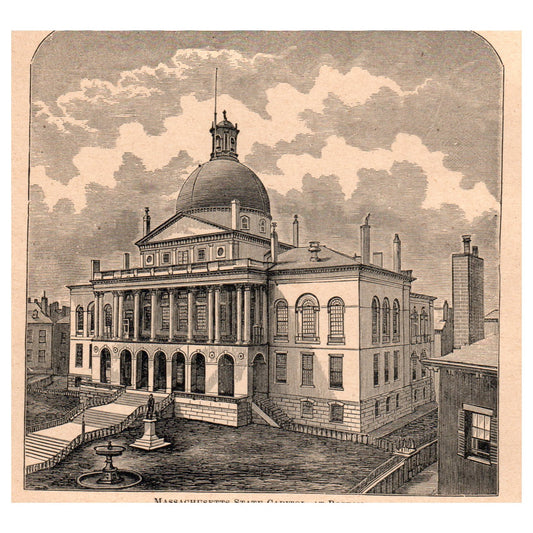 Massachusetts State Capitol at Boston 5x5" Original Engraving 1899 AK5-H6