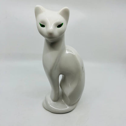 MCM Art Deco Artmark White Siamese Green Eye Ceramic Cat Statue 11” TD2