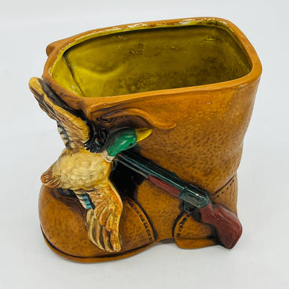 Mallard Duck Boot Rifle Figural Hunting Planter Hand Painted Ceramic 5” TC1