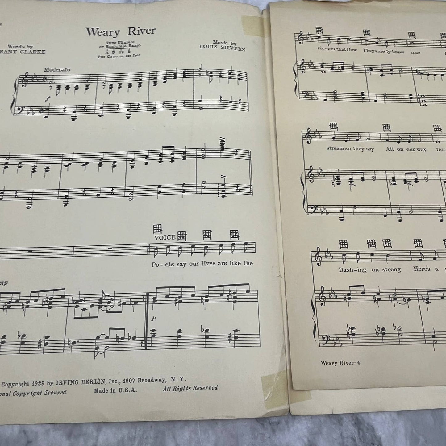 Weary River Louis Silvers Grant Clarke Irving Berlin 1929 Sheet Music TK2-SM4