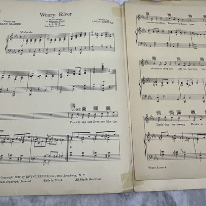 Weary River Louis Silvers Grant Clarke Irving Berlin 1929 Sheet Music TK2-SM4