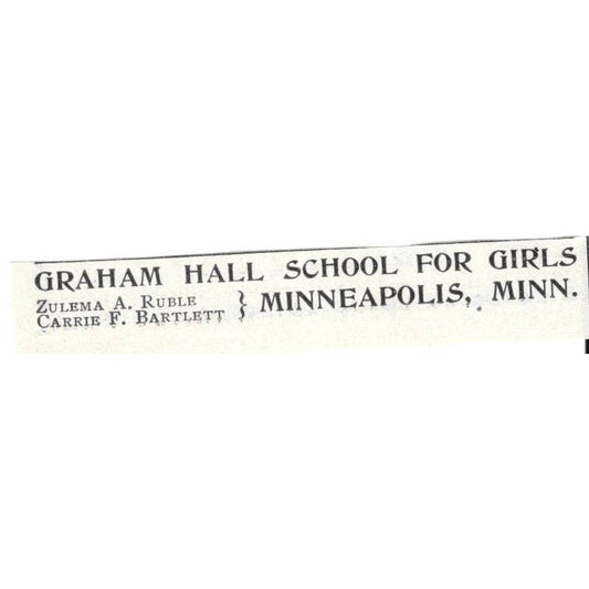 Graham Hall School for Girls Zulema Ruble Minneapolis MN - 1903 Ad TJ8-7-2