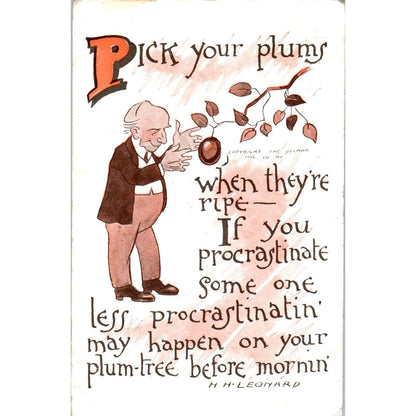 Pick Your Plums Procrastination Poem 1912 Original Postcard PB1