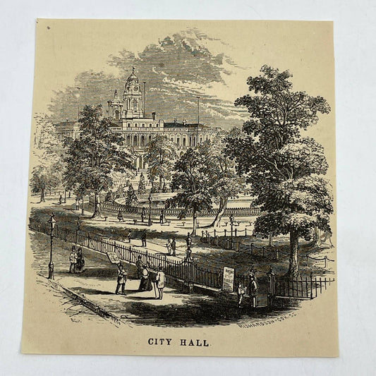 1880s Original Art Print Engraving City Hall New York ~4x5 AC9