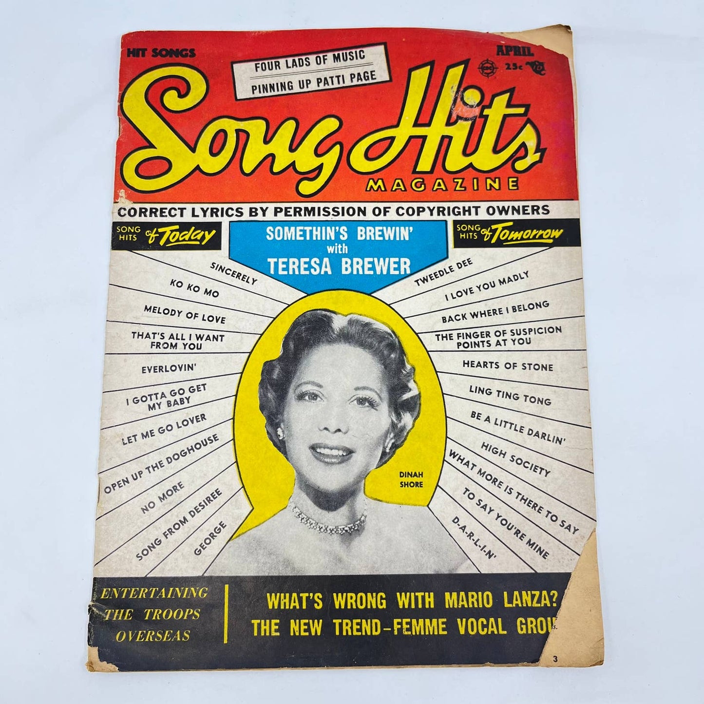 APRIL 1955 SONG HITS music magazine DINAH SHORE TF3
