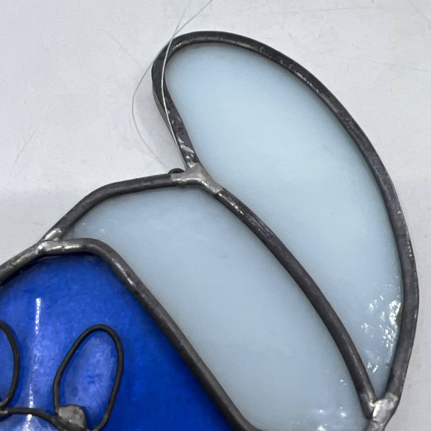 Vintage Handmade SMURF Smurfs Stained Glass Sun Catcher 4.5 x 3" TI4