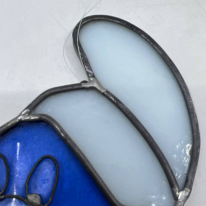 Vintage Handmade SMURF Smurfs Stained Glass Sun Catcher 4.5 x 3" TI4