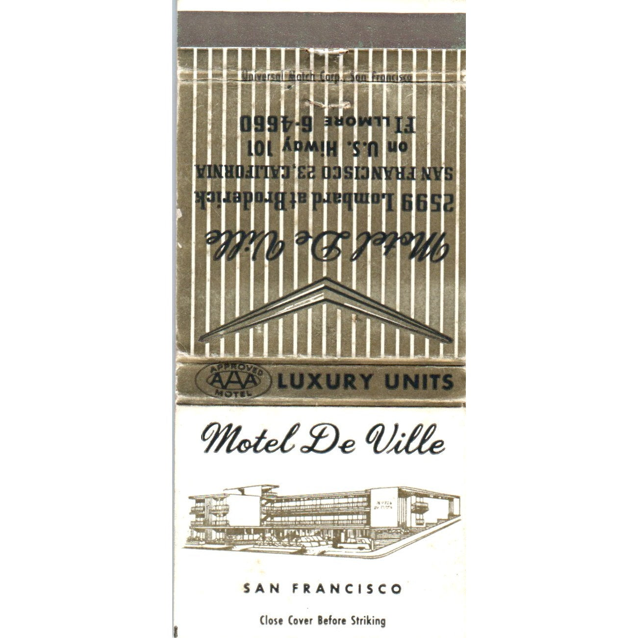 Motel De Ville San Francisco Advertising Matchbook Cover MM9-6