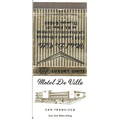 Motel De Ville San Francisco Advertising Matchbook Cover MM9-6