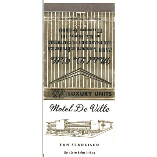 Motel De Ville San Francisco Advertising Matchbook Cover MM9-6