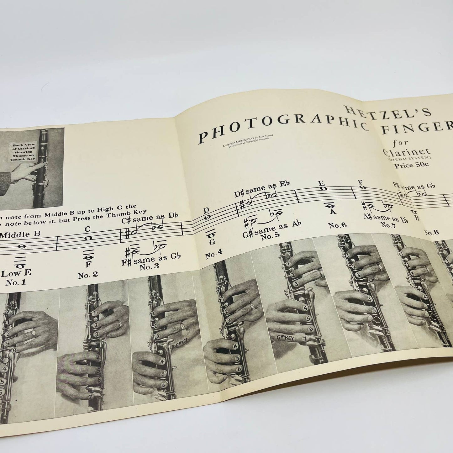 1936 Hetzel’s Photographic Fingering Chart for Clarinet Boehm System M1