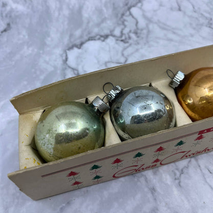 Shiny Brite Vintage Mercury Glass Ornaments Set of 5 in Box Silver Gold 2"