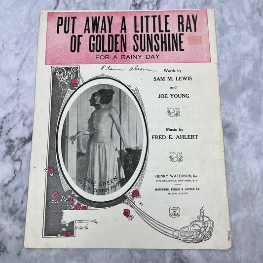 Put Away A Little Ray Of Golden Sunshine For a Rainy Day 1924 Sheet Music TH5