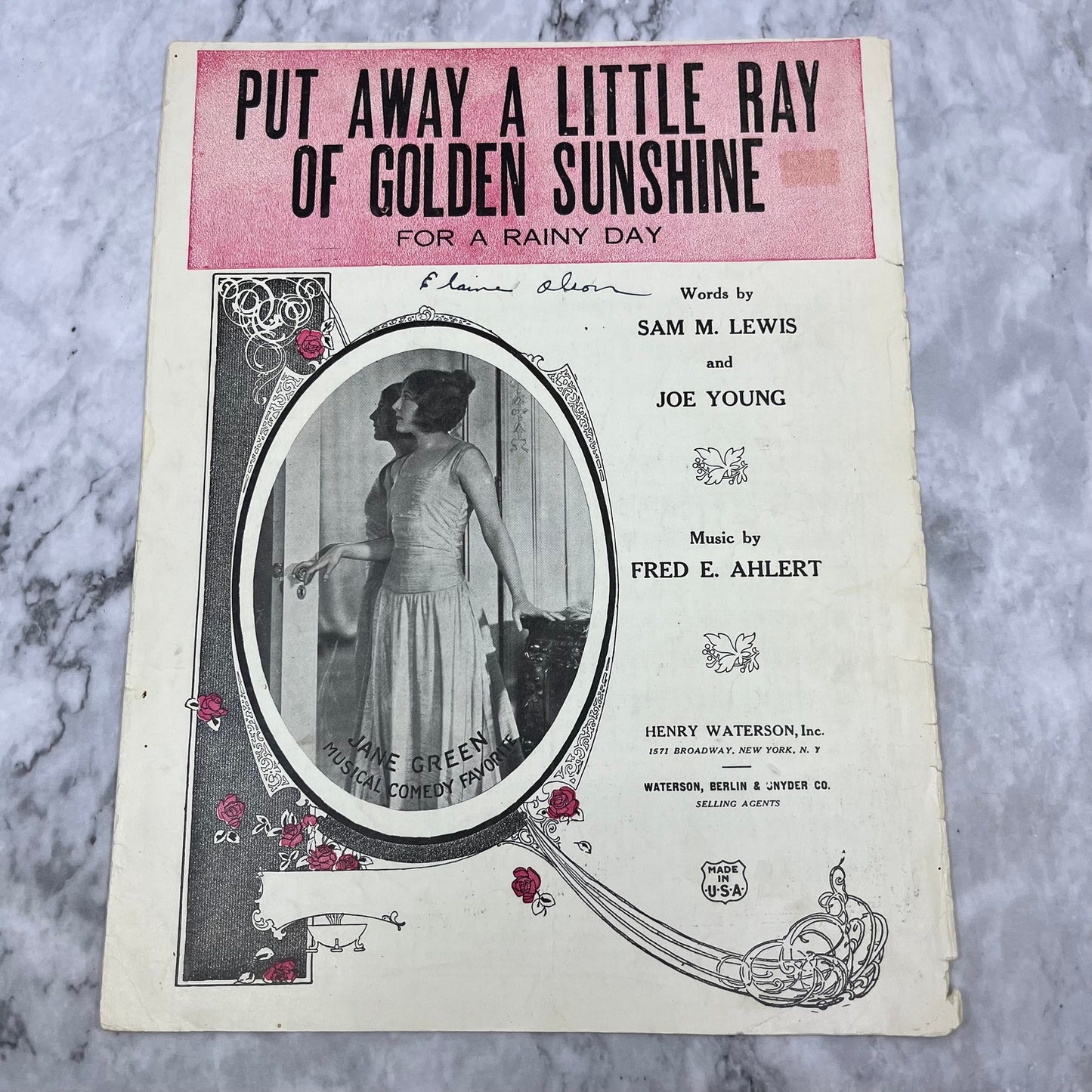 Put Away A Little Ray Of Golden Sunshine For a Rainy Day 1924 Sheet Music V38