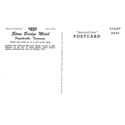 Vintage Postcard - Stone Bridge Motel AAA Fayetteville Tennessee TJ6-1