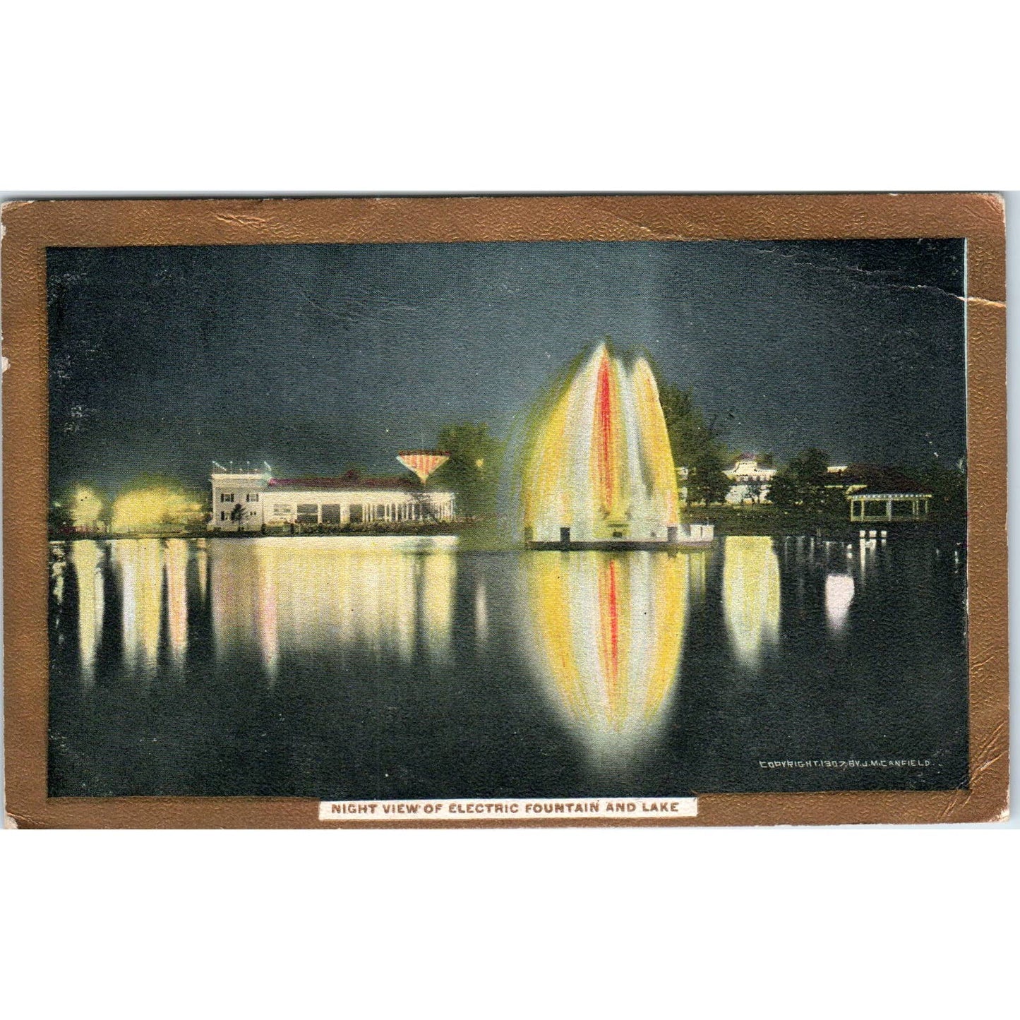 Willow Grove Park Lake & Fountain at Night 1907 - Original Postcard TJ9-P1