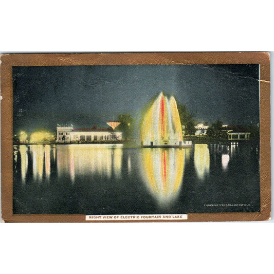 Willow Grove Park Lake & Fountain at Night 1907 - Original Postcard TJ9-P1
