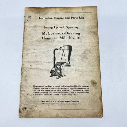 1945 McCormick Deering Hammer Mill No. 10 Owners Manual IH TC6