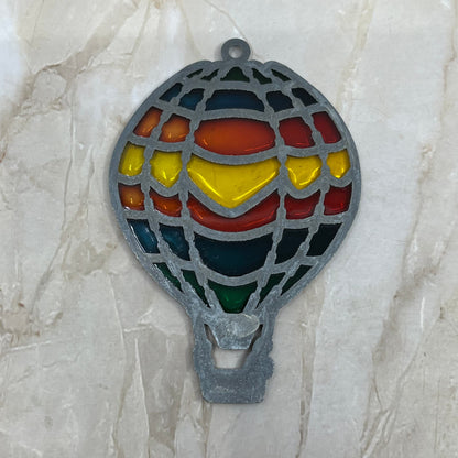 1980s Rainbow Hot Air Balloon Stained Glass Suncatcher 2.5x4 TE5-S1
