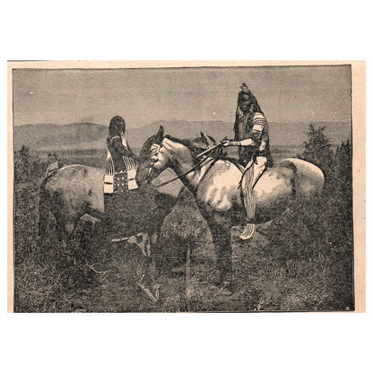 Indian Warrior and His Bride 4.5x6" Original Engraving 1899 AK5-H7