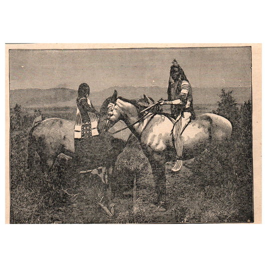 Indian Warrior and His Bride 4.5x6" Original Engraving 1899 AK5-H7